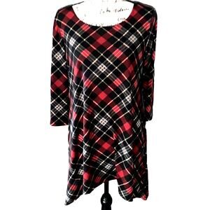 LBISSE red, black & yellow plaid assymetric tunic large‎